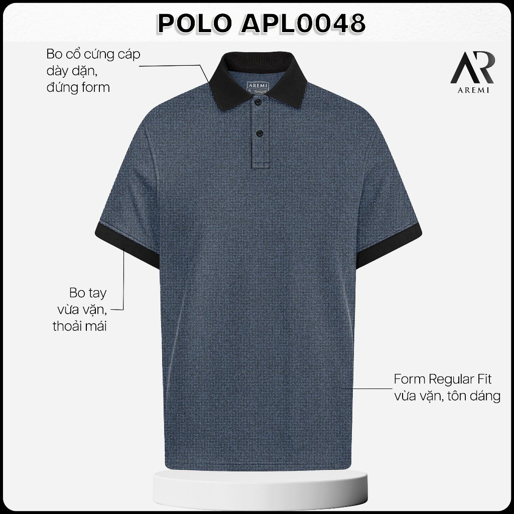Áo polo nam tay ngắn thiết kế AREMI chất liệu CVC cao cấp phong cách sang trọng thanh lịch APL0048