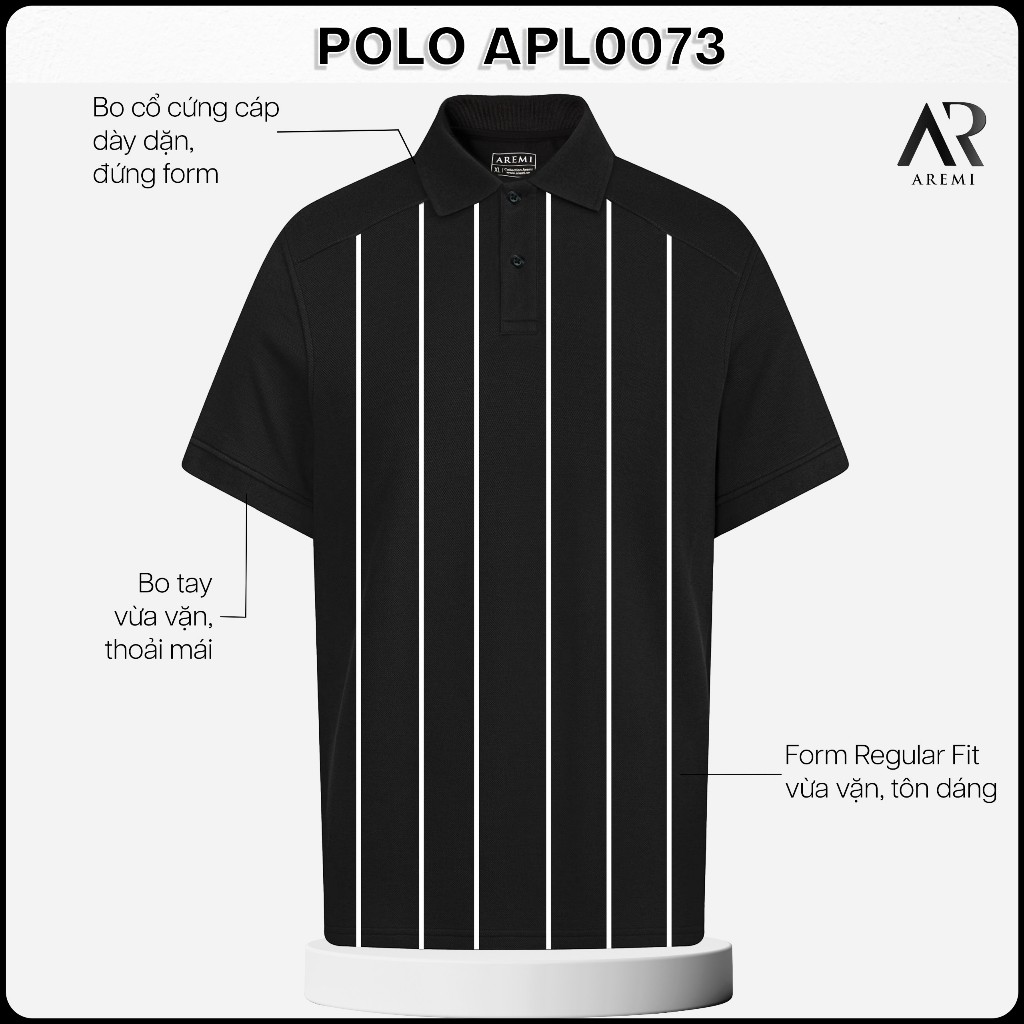 Áo polo nam tay ngắn cổ trụ AREMI thiết kế riêng biệt sang trọng chất liệu cá sấu cotton co giản 4 chiều APL0073