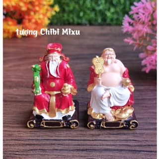 Bộ đôi tượng Thần Tài Thổ Địa 4.5cm - trưng bày bàn thờ Thần Tài Ông Địa mini