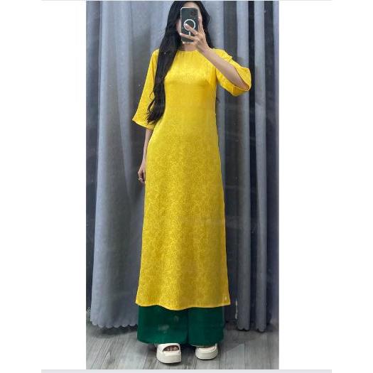 Áo dài cách tân gấm dáng suông cổ tròn  ,dáng lửng mặc dịp tết, đi chơi - Áo Dài Cúc | BigBuy360 - bigbuy360.vn