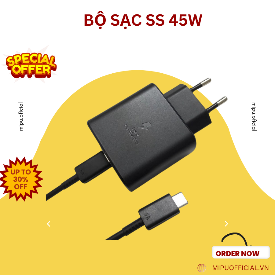Bộ Sạc SamSung 45W PULOTECH Cho Note 10 Plus Note 20 S21 S22 S22 Plus S22 Ultra Type C to Type C 5A