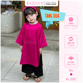 Áo Dài Cách Tân Bé Gái AZALY Màu Hồng Xinh Xắn Cho Bé Diện Tết TẶNG Kèm Bờm - AB102