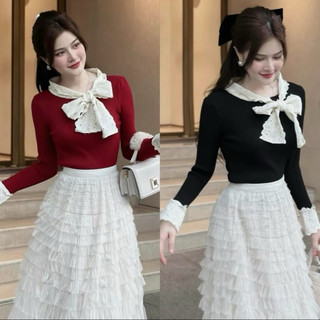 Áo Thun Nữ Bigsize Tay Dài Cổ Nơ Chất Thun Gân Tăm 45-85kg Béo Xinh