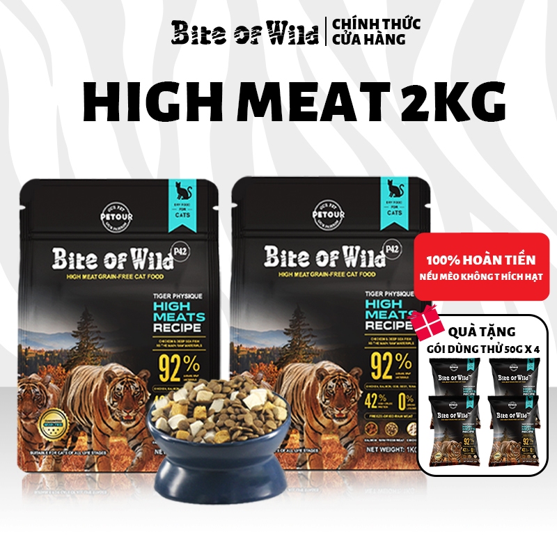 2 Túi Hạt Cho Mèo Bite Of Wild 1kg kèm quà tặng hạt không chứa ngũ cốc với viên cá hồi/thịt tươi/gà cho mèo mọi lứa tuổi