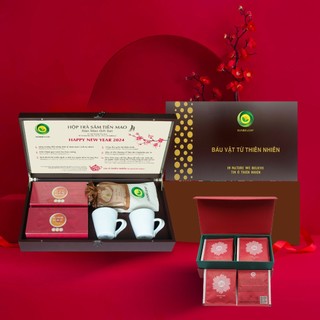 HỘP QUÀ "BÁU VẬT THIÊN NHIÊN" SUNBELEAF 2 HỘP TRÀ SÂM TIÊN MAO, 2 GÓI SÂM TIÊN MAO CẮT LÁT 200G, 2 LY SỨ UỐNG TRÀ