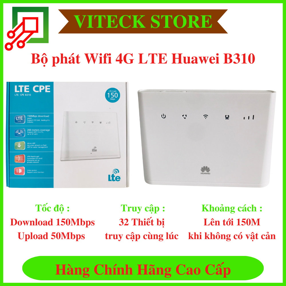 Bộ phát Wifi 4G LTE Huawei B310 - 32 user, 1 Cổng LAN - dùng cho xe khách, xe du lịch,... Chính hãng