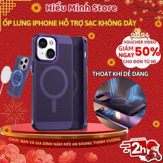 Ốp lưng iphone hỗ trợ sạc không dây ,dạng lưới tản nhiệt cho ip 11 12 13 14 15 Pro Max, 15Promax.Hiểu Minh Store