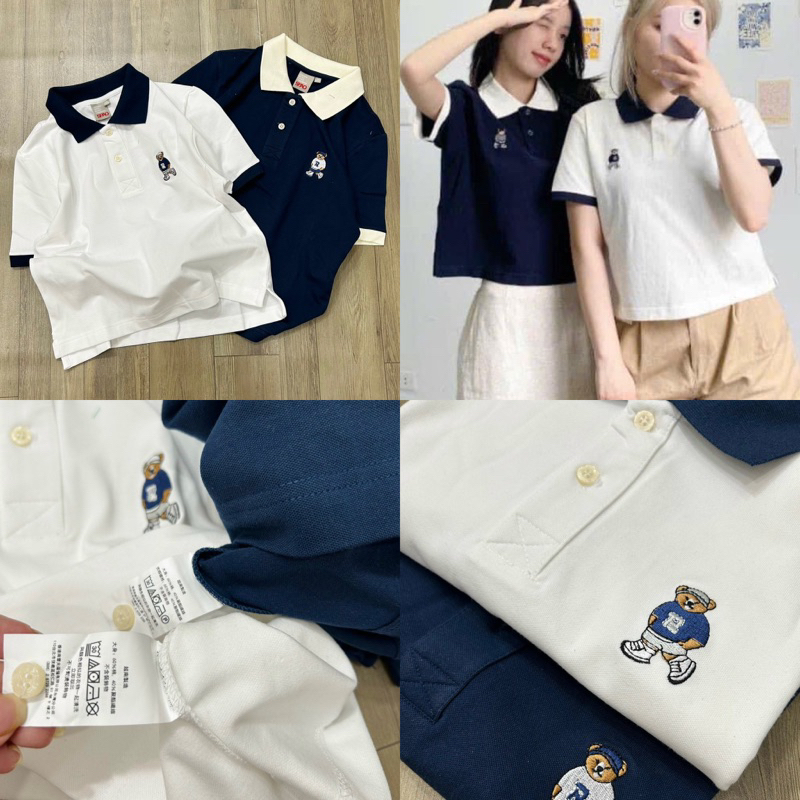 Áo Croptop Polo Tay Ngắn Thêu Gấu S.P.A.O Xuất Xịn