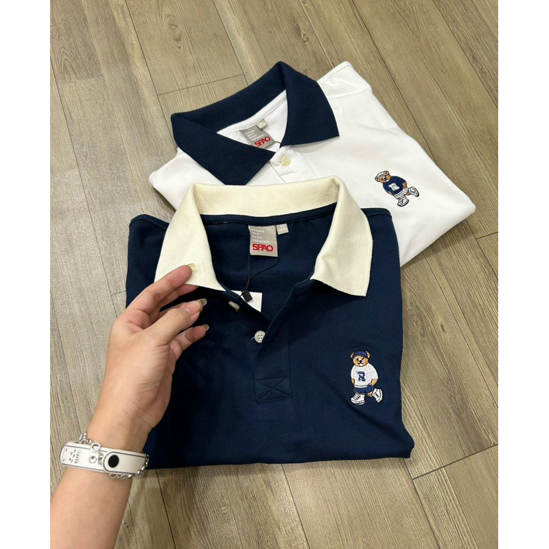 Áo Croptop Polo Tay Ngắn Thêu Gấu S.P.A.O Xuất Xịn
