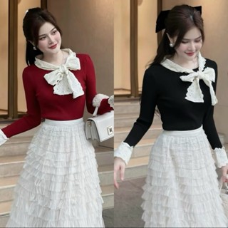 [40-85kg] Áo Thun Nữ Bigsize Tay Dài Cổ Nơ Cách Điệu Phối Ren Mặc Đi Chơi, Du Lịch 45-85kg 1279 noel noen