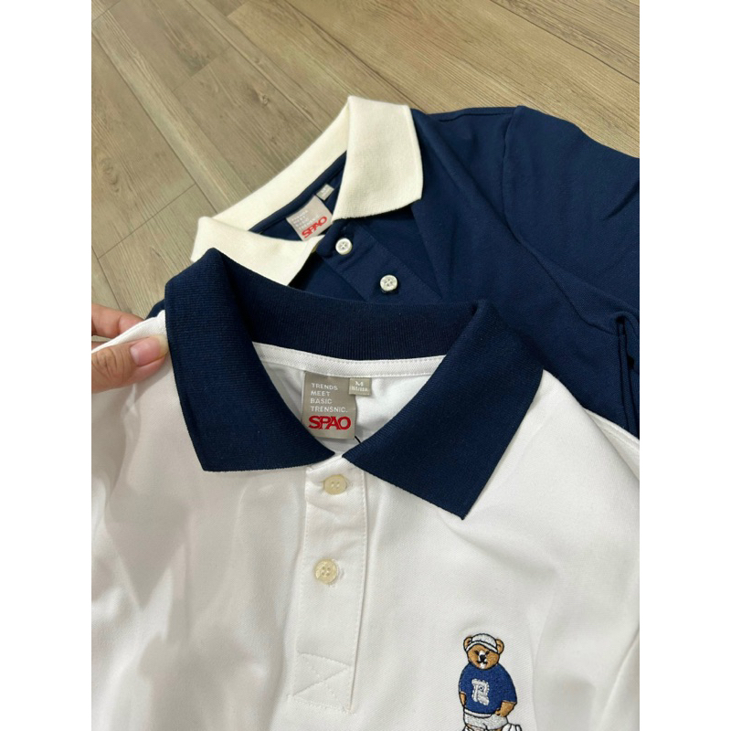 Áo Croptop Polo Tay Ngắn Thêu Gấu S.P.A.O Xuất Xịn