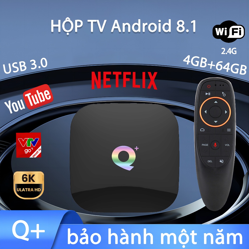 Q+ Android 8.1 TV BOX H6 4GB 64GB hỗ trợ trình phát đa phương tiện trực tuyến WiFi 2.4G HDR 6K/4K Qp