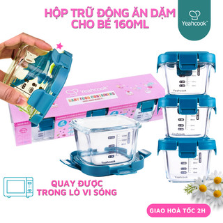Hộp trữ đồ ăn dặm cho bé thủy tinh cao cấp, hộp chia thức ăn dặm cho bé dùng trong lò vi sóng và tủ đông YEAHCOOK
