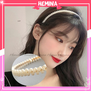 Bờm ngọc trai nhân tạo Hemina bờm tóc đính đá cài tóc rửa mặt hàn quốc BD23