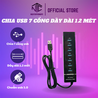 Bộ chia 7 cổng  usb 3.0 superspeed 5GBPS dây dài 1m2 đen có đèn led cho laptop PC