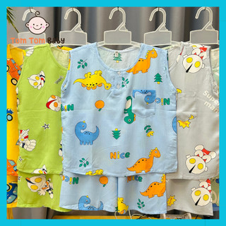 SET 2 bộ đồ bộ BÉ TRAI SÁT NÁCH chất vải TOLE lanh 2 da loại 1, Size 1-14 cho bé 5-45kg