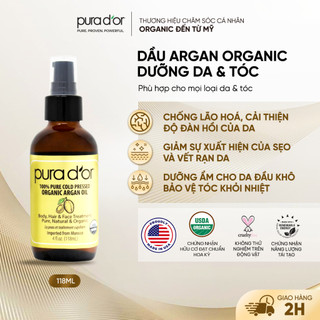 Dầu Dưỡng Tóc Và Da Argan Oil Organic PURA DOR 118ml Phục Hồi Dưỡng Ẩm Mềm Mượt