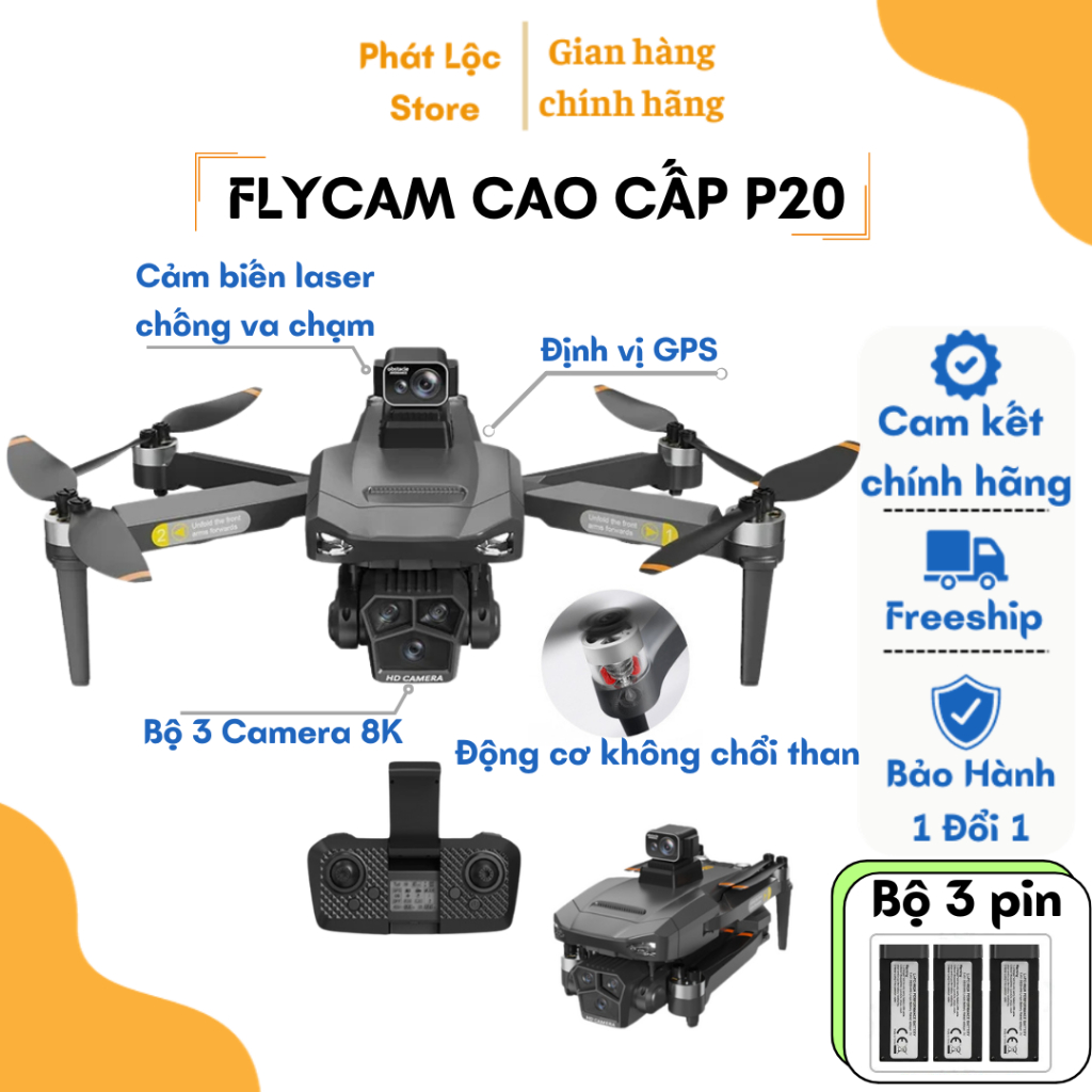 play cam, Flycam P20 PRO MAX Bộ 3 camera 4K, Có GPS Tự Động Bay Về, Tránh Chướng Ngại Vật, Pin 3500mAh bay 35 phút | BigBuy360 - bigbuy360.vn