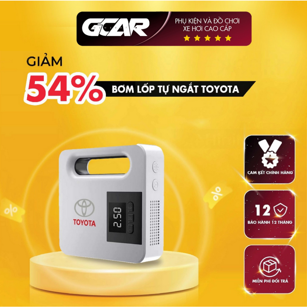 Bơm lốp ô tô Toyota điện tử tự ngắt hàng chính hãng, bơm lốp xe hơi cao cấp bảo hành 12 tháng đổi mới GCAR