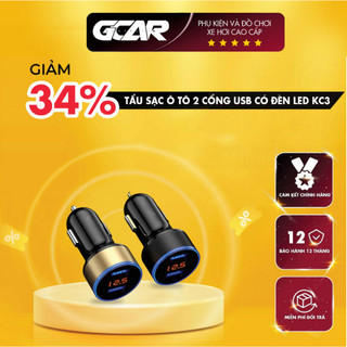 Tẩu sạc ô tô 2 cổng USB có đèn Led KC3 điện áp chuẩn 3.0A bảo hành 12 tháng GCAR