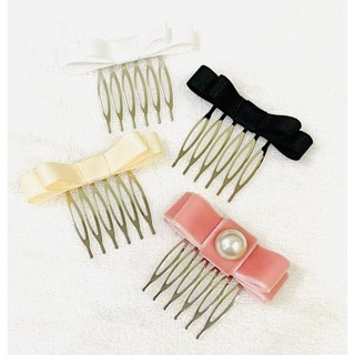 H005 lược cài tóc đính, kẹp cài tóc, nơ nhỏ phong cách công chúa, chất liệu inox bạc