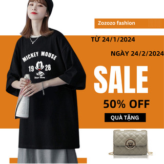 Áo thun nữ tay lỡ ZOZORO in hình chuột MICKEY MOUSE tạo dáng đẹp chất cotton thun mát - AT13