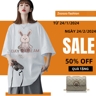 Áo thun nữ tay lỡ in hình THỎ WISHING áo phông form rộng chất thun thoáng mát