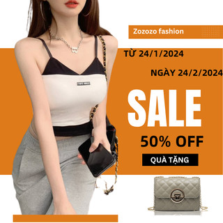 Áo croptop 2 dây cổ tim ôm body phối màu đen trắng chất dệt kim cao cấp -ACN33