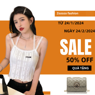 Áo croptop 2 dây ren ôm body thêu chữ CRANK chất liệu dệt kim cao cấp -ACN26