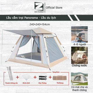  Lều cắm trại tự bung lều dã ngoại Panorama cho 4-6 người 4 cửa 2 cửa chính 2 cửa sổ chống nước tia UV côn trùng 