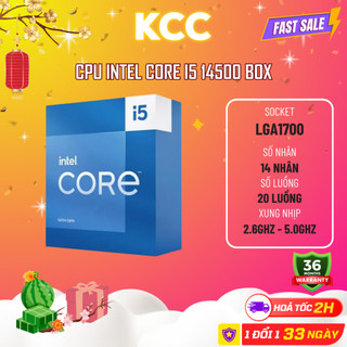 Cpu intel core i5 14500 xung nhịp 5.0 ghz, 14 cores 20 threads, lga1700 - mới bảo hành 36 tháng
