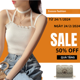 Áo croptop 2 dây chocker viền gợn sóng 2 màu đen trắng cá tính -ACN13