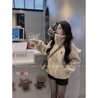 Áo Khoác Zip Lông Cừu Nữ Cao Cấp Dày Dặn Cổ Cao Xinh Si Mê 2 Màu Nâu Kem Dễ Phối Đồ Đi Chơi Đi Học MOONYHANOI 698 TV