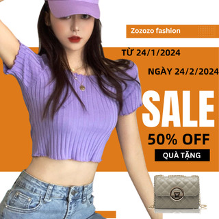 Áo croptop cổ vuông viền gợn sóng dệt kim gân đũa-ACN12