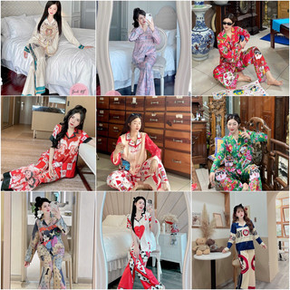 Bộ pyjama lá bài tết hot trend lụa xước size lớn
