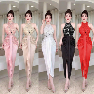 Đầm dự tiệc cổ yếm TRIPBLE T DRESS kết đá sang trọng -Size S/M/L - MS269V