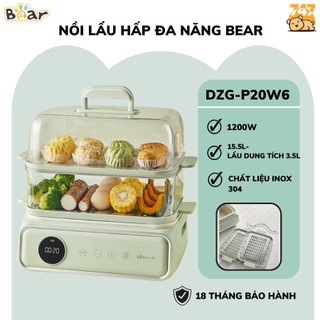 Nồi hấp điện đa năng Bear DZG-P20W6 15.5L, 1200W, Nấu lẩu- Xào-Hầm, Tay cầm cách nhiệt,BH 18 Tháng