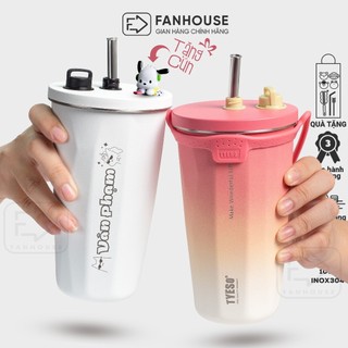 Ly giữ nhiệt Tyeso Wonder cao cấp, cốc giữ nhiệt 600ml có ống hút, ly nước giữ nhiệt The Gift khắc tên kèm quà tặng