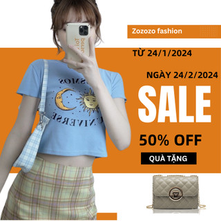 Áo croptop nữ ngắn tay ZOZORO ôm form in hình COSMOS UNIVERSE chất vải đẹp mát - AT09