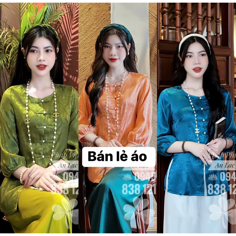 Bán lẻ áo bà ba lụa gấm tay bo cài ngọc vải hoa văn độc quyền An lạc
