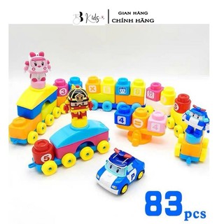 Túi đồ chơi lego xếp hình khối lớn POLI 83 Chi tiết, cao cấp cho bé sáng tạo, học tập, tư duy (Kèm Túi Sách)