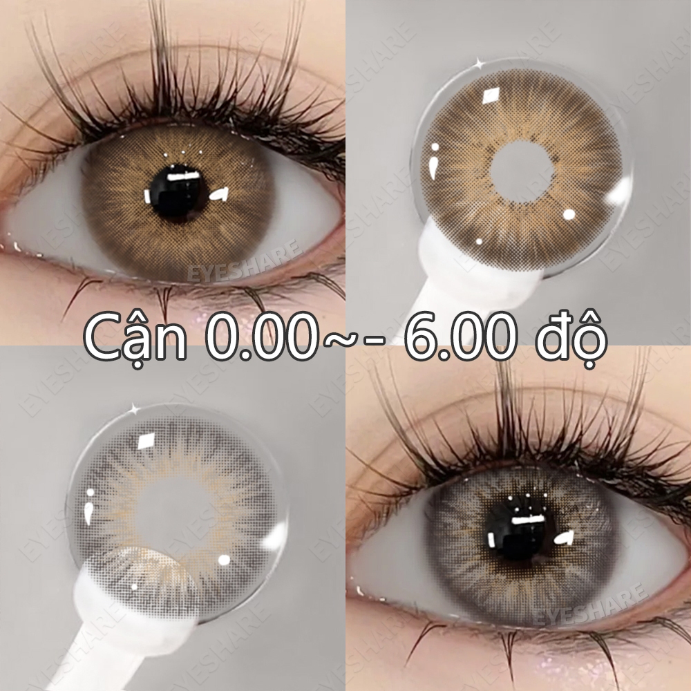{0.00~-6.00} Lens Cận EYESHARE 1 Cặp Kính Áp Tròng Màu Nâu Xám Hạn Dùng 1 Năm
