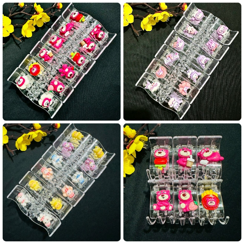 Sỉ Lố 12 Cây Kẹp Tóc Càng Cua Trong Suốt 5 Răng Đính Charm Phong Cách Siêu Dễ Thương