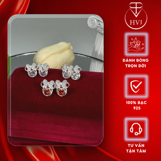 Bông tai cho bé gái Bạc 925 đính đá hình Mickey HVJ 03