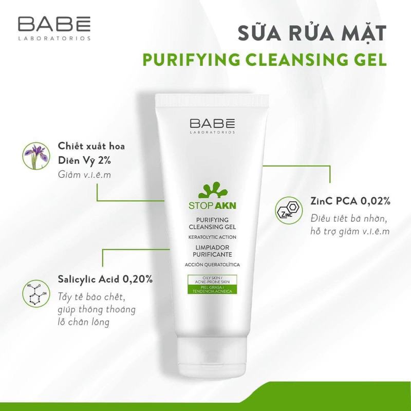 Sữa rửa mặt BABE cho da dầu mụn BaBe Stop Akn Purifying Cleansing Gel
