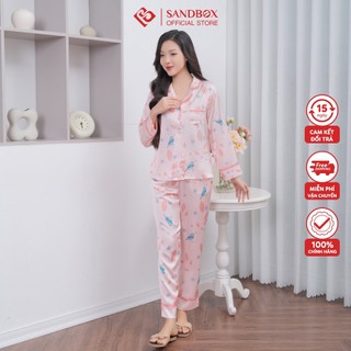 Đồ Bộ Nữ, Bộ Pijama Nữ SANDBOX Dài Tay,Quần Dài Chất Lụa Nhật Cao Cấp Mềm Mịn, Phối Cổ Sang Trọng BPD23013