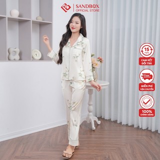 Bộ Đồ Ngủ Nữ Pijama Dài Tay Lụa Satin Cao Cấp Họa Tiết Nhẹ Nhàng, Sang Trọng BPD23012-2
