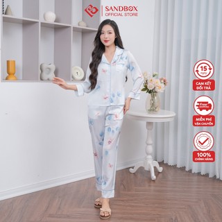 Đồ Bộ Nữ, Bộ Pijama Nữ SANDBOX Dài Tay, Quần Dài Chất Lụa Nhật Cao Cấp Mềm Mịn, Họa Tiết Nhẹ N