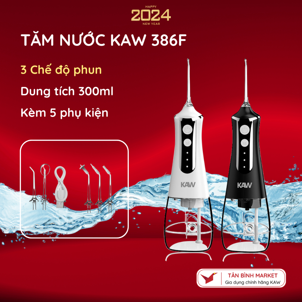 Máy tăm nước Kaw - 3 Chế Độ Phun, Dung Tích 300ml Kèm 5 Đầu Vòi Phun