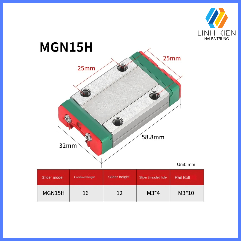 Con trượt thép không gỉ tiêu chuẩn HIWIN MGN7, MGN9, MGN12, MGN15